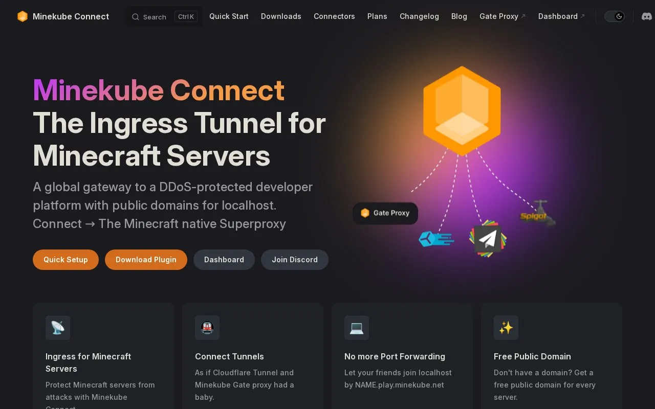 Minekube Connect homepage screenshot