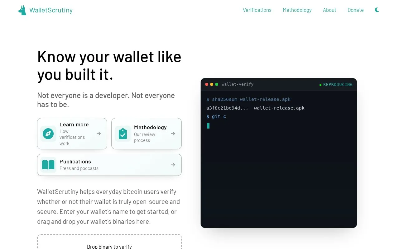 WalletScrutiny homepage screenshot
