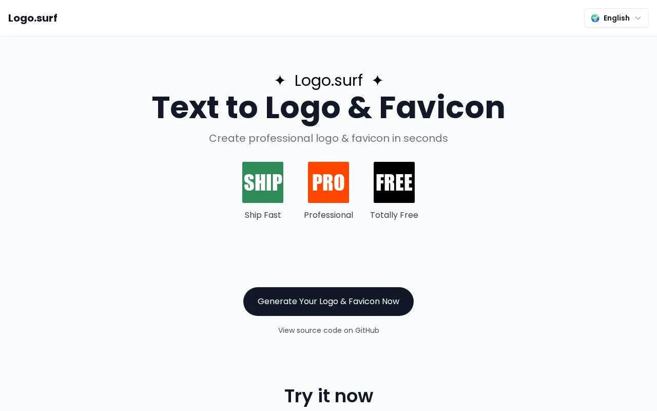 Logo Surf homepage screenshot