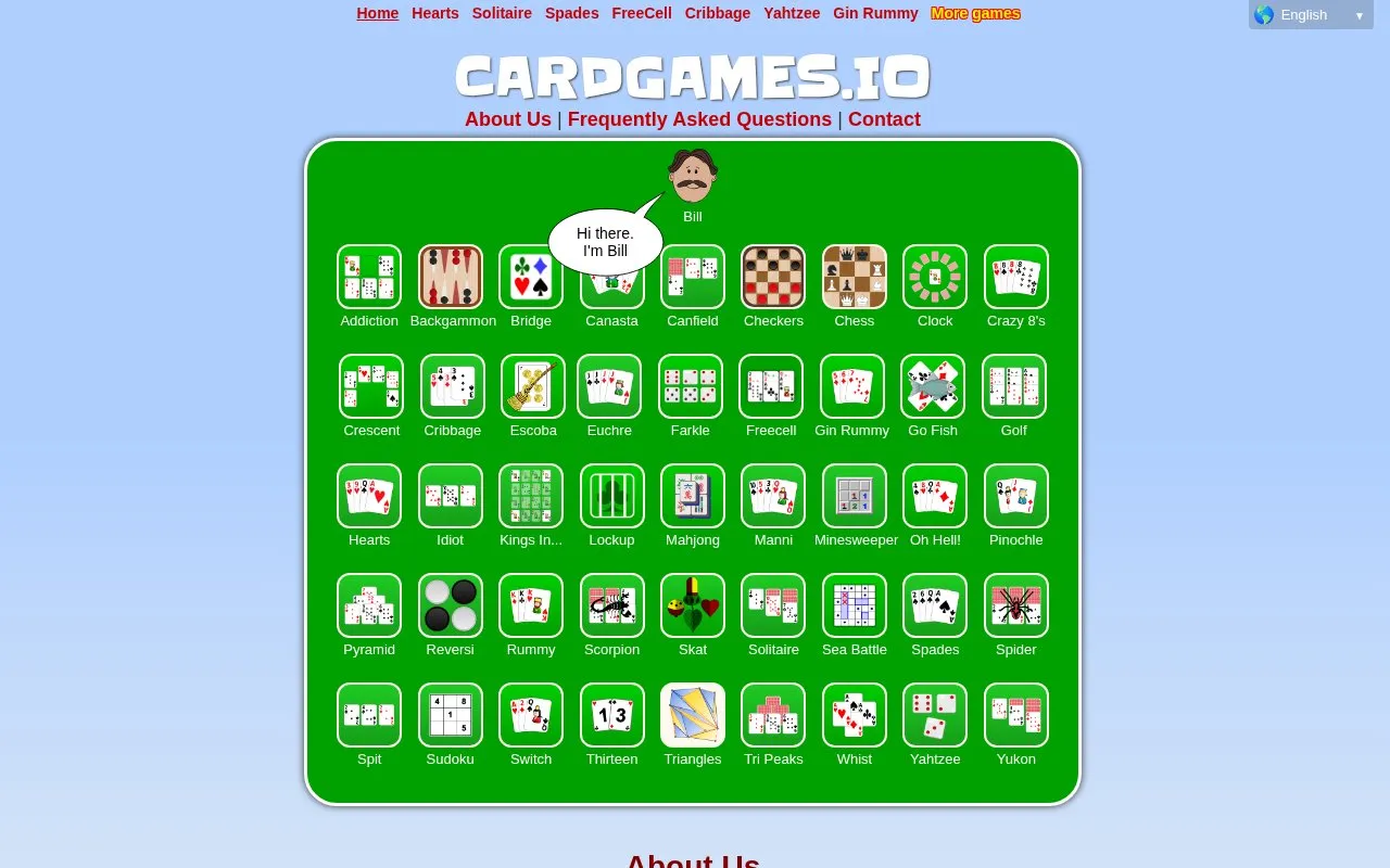 CardGames.io homepage screenshot