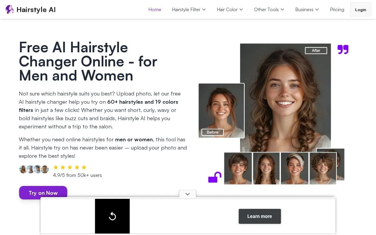 Hairstyle AI homepage screenshot