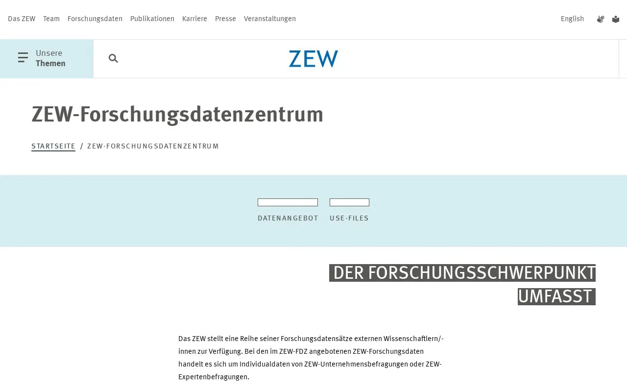 ZEW Forschungsdatenzentrum homepage screenshot