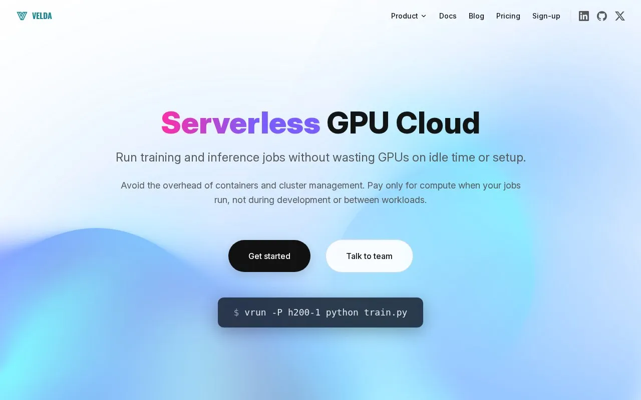Velda homepage screenshot