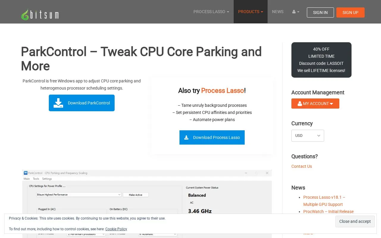 ParkControl homepage screenshot