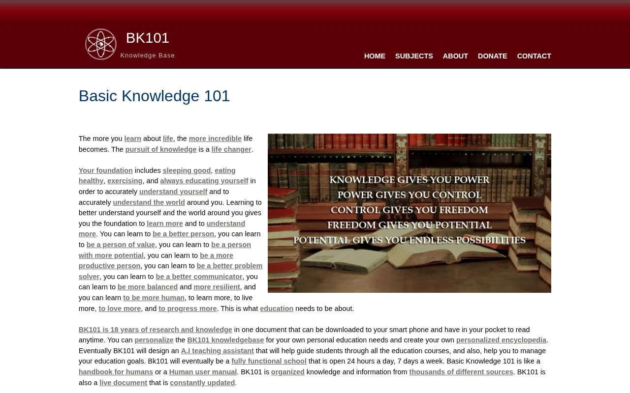 Basic Knowledge 101 homepage screenshot