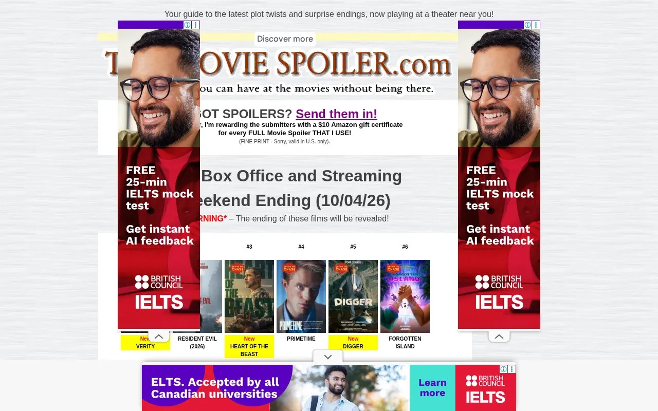 themoviespoiler homepage screenshot
