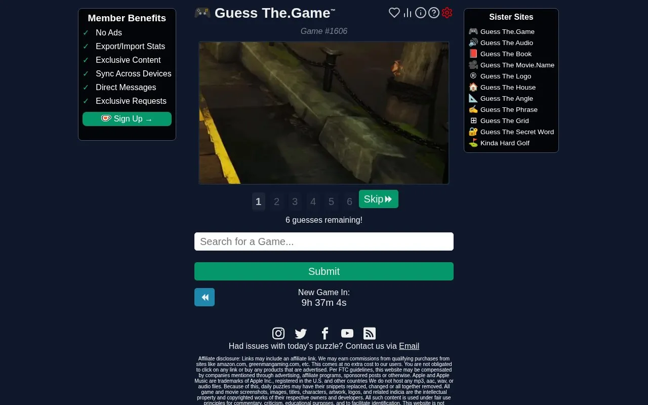 GuessTheGame homepage screenshot