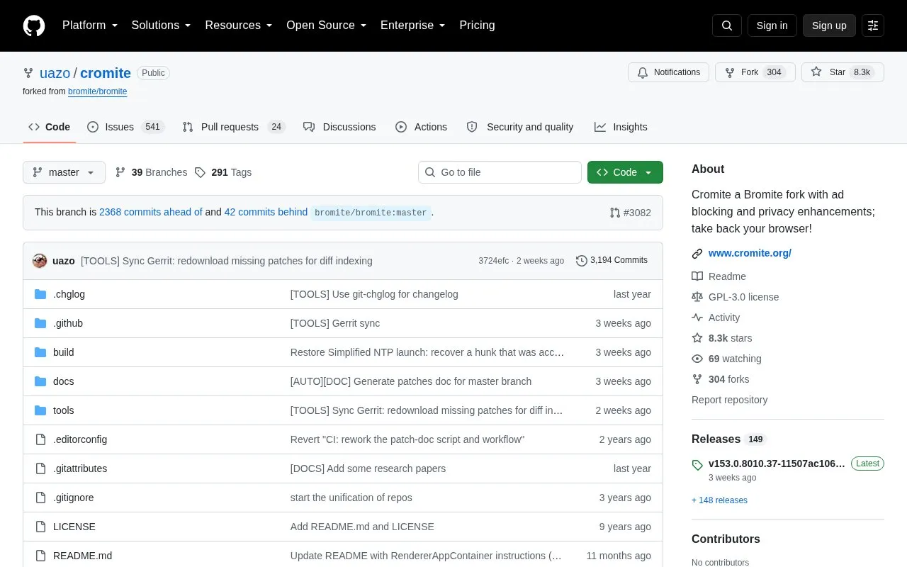 Cromite homepage screenshot
