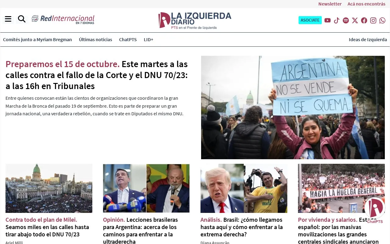 La Izquierda Diario homepage screenshot