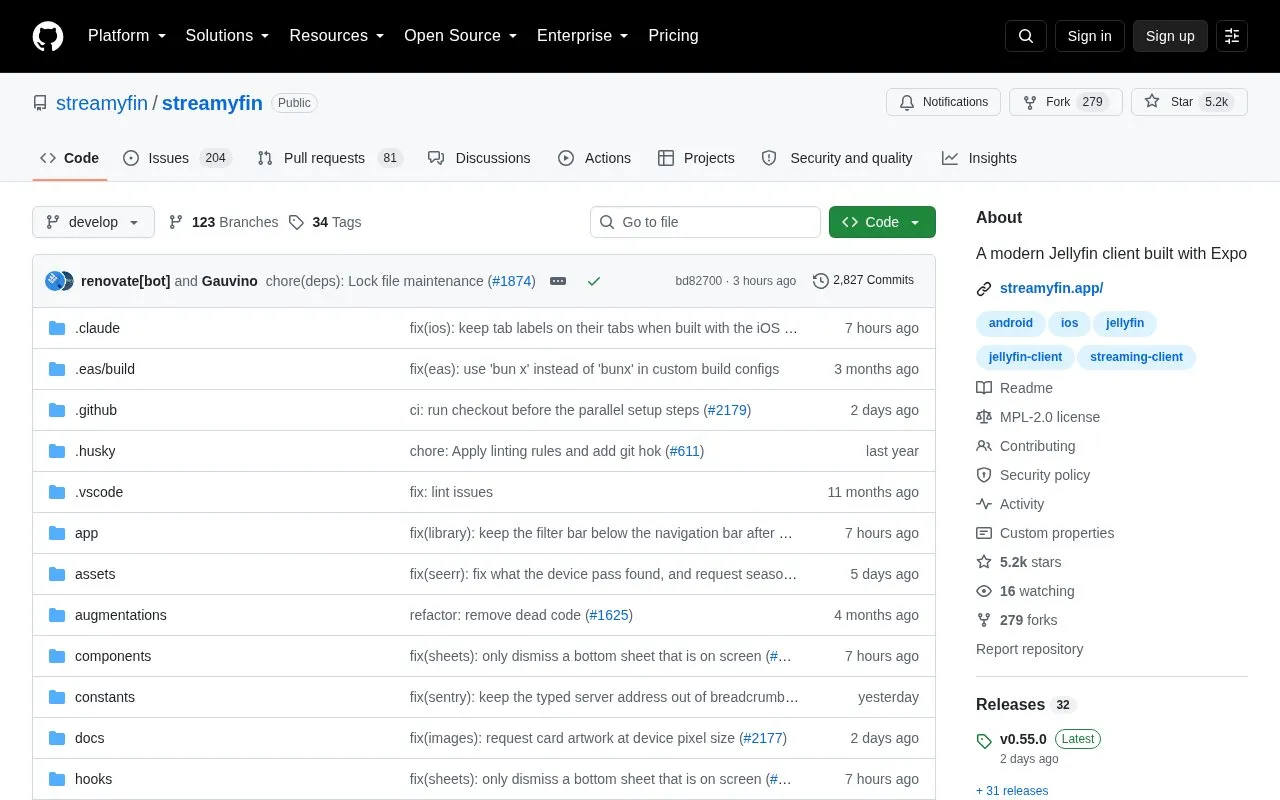 Streamyfin homepage screenshot