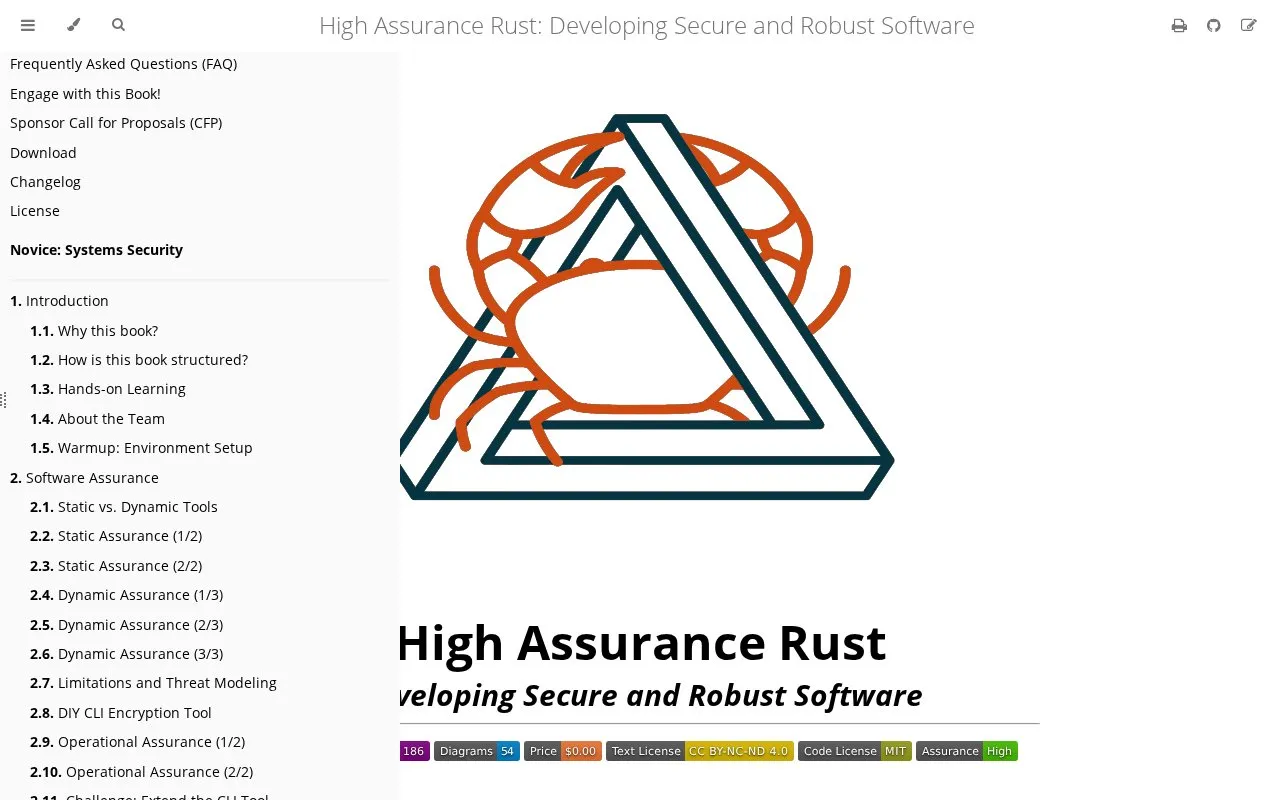 High Assurance Rust homepage screenshot