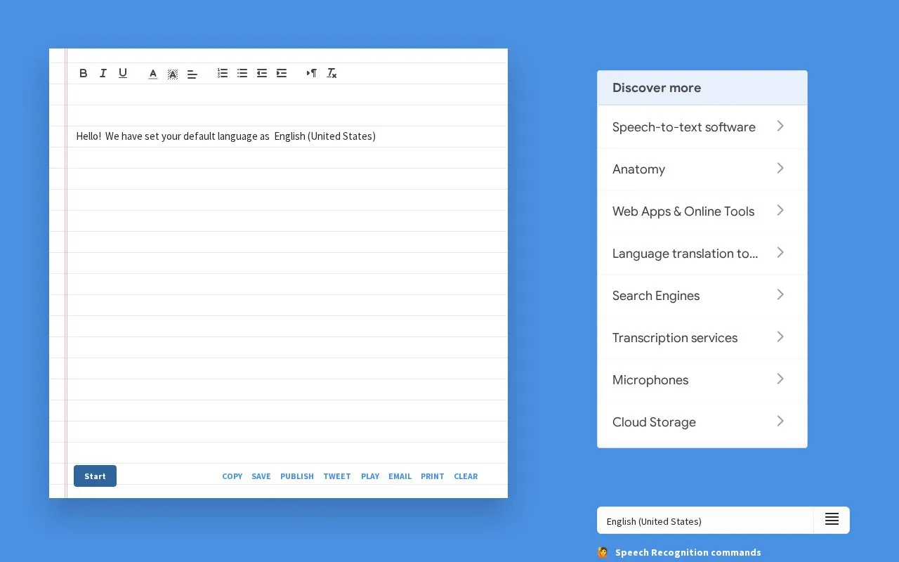 Dictation homepage screenshot