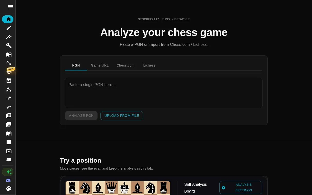 Chess Analysis homepage screenshot