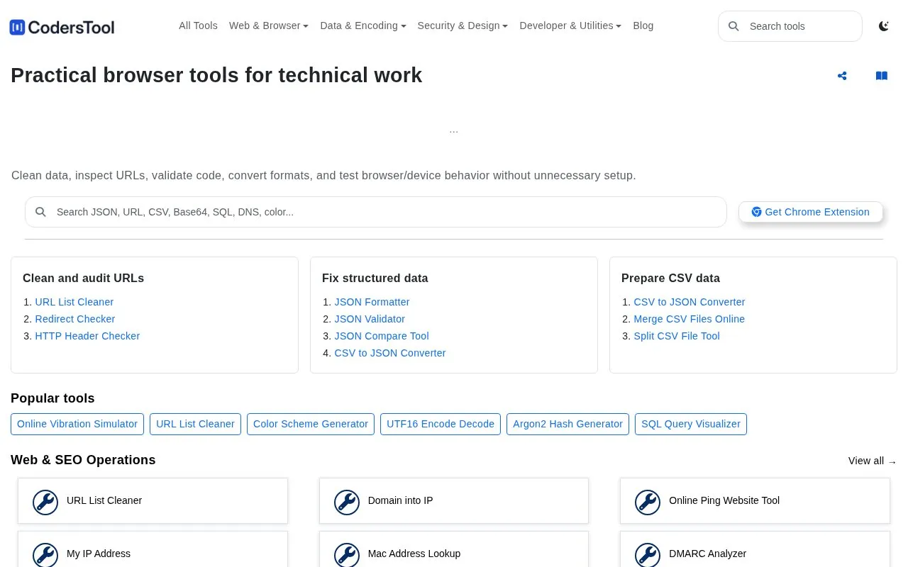 Coders Tool homepage screenshot
