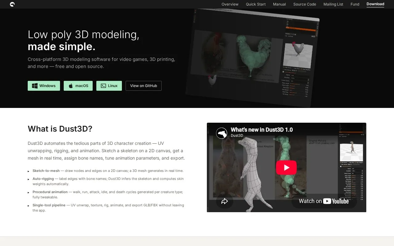 Dust3D homepage screenshot