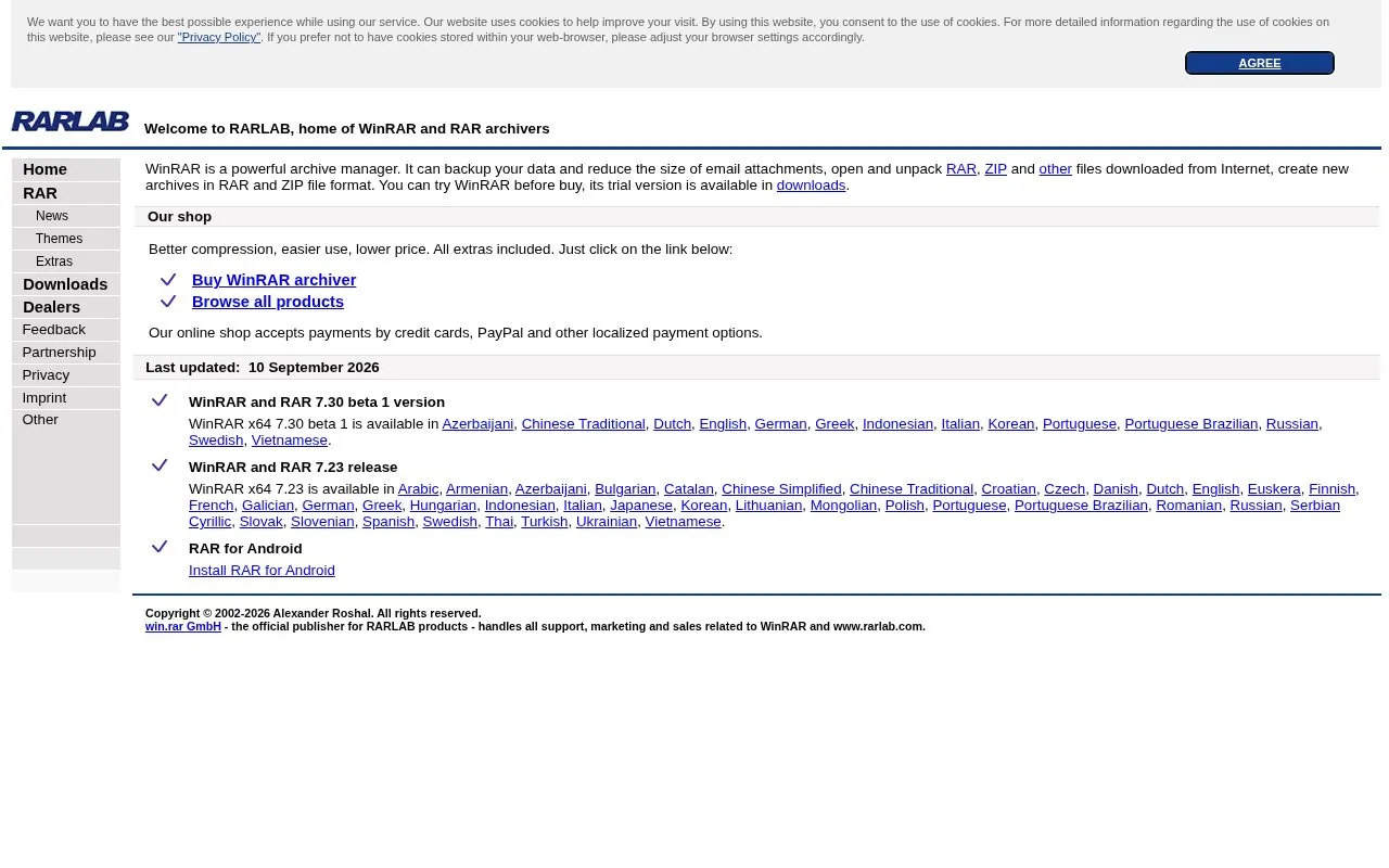 Rarlab homepage screenshot