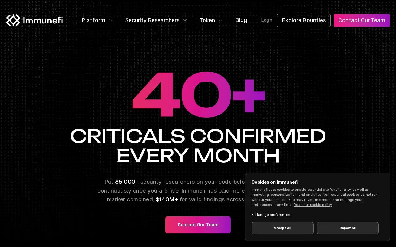 Immunefi homepage screenshot