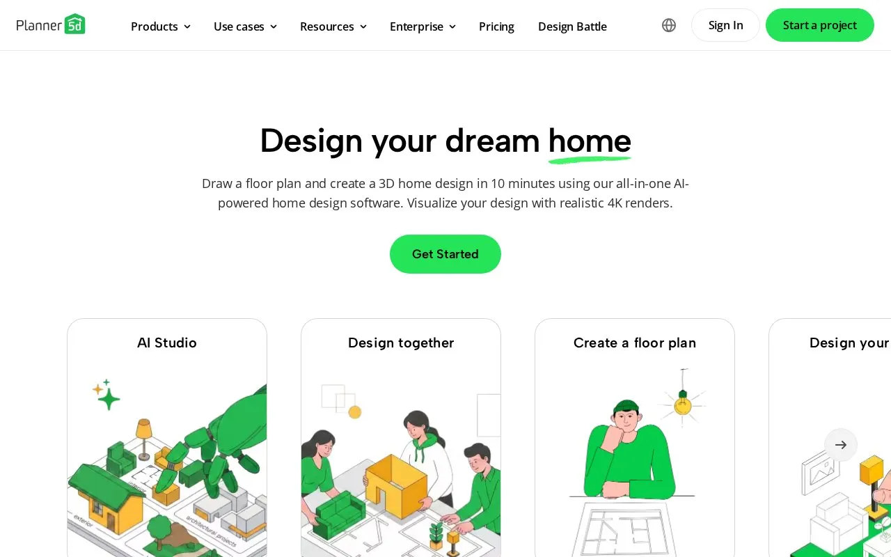 Planner5D homepage screenshot
