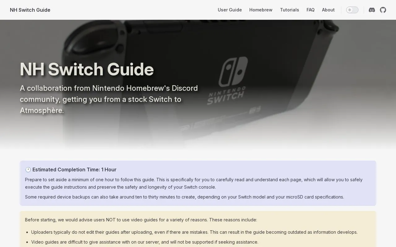 Switch Hacks Guide homepage screenshot