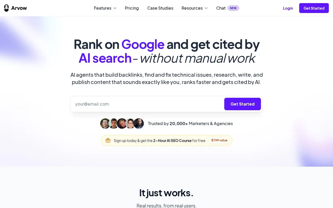 Arvow homepage screenshot