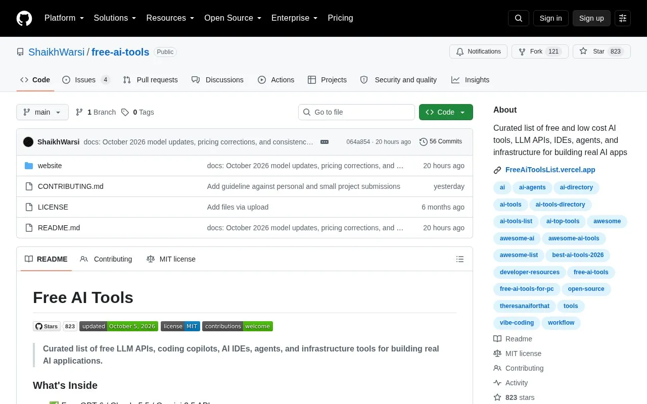 Free AI Tools homepage screenshot