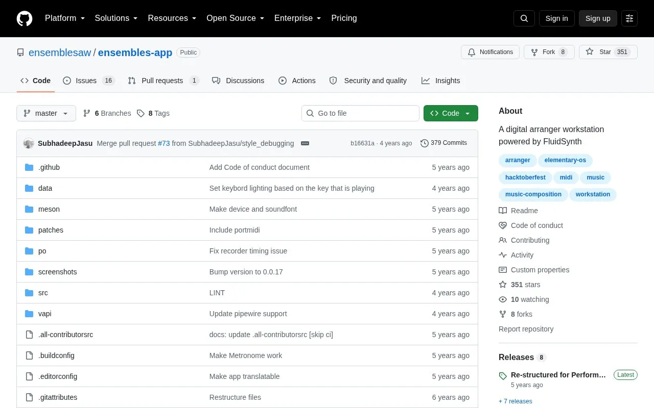 Ensembles homepage screenshot