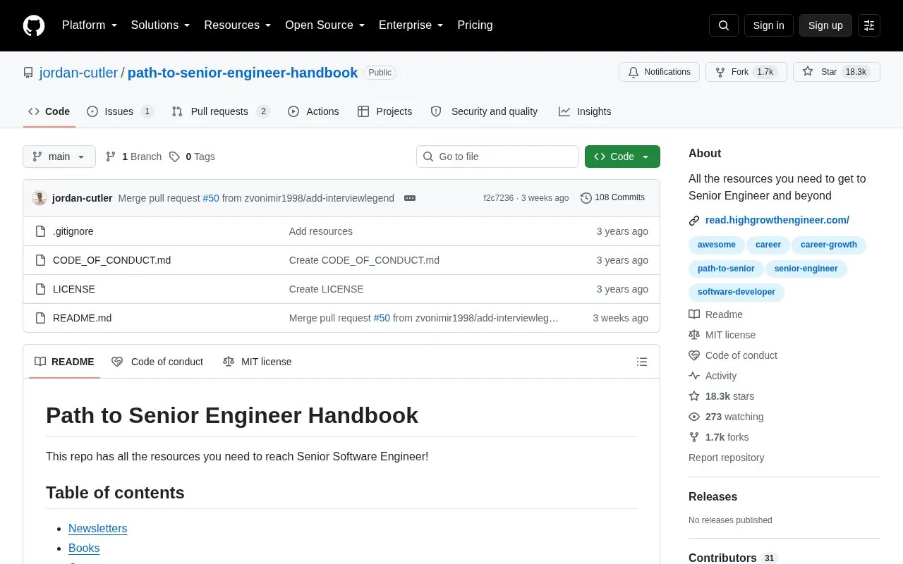 Path to Senior Engineer homepage screenshot