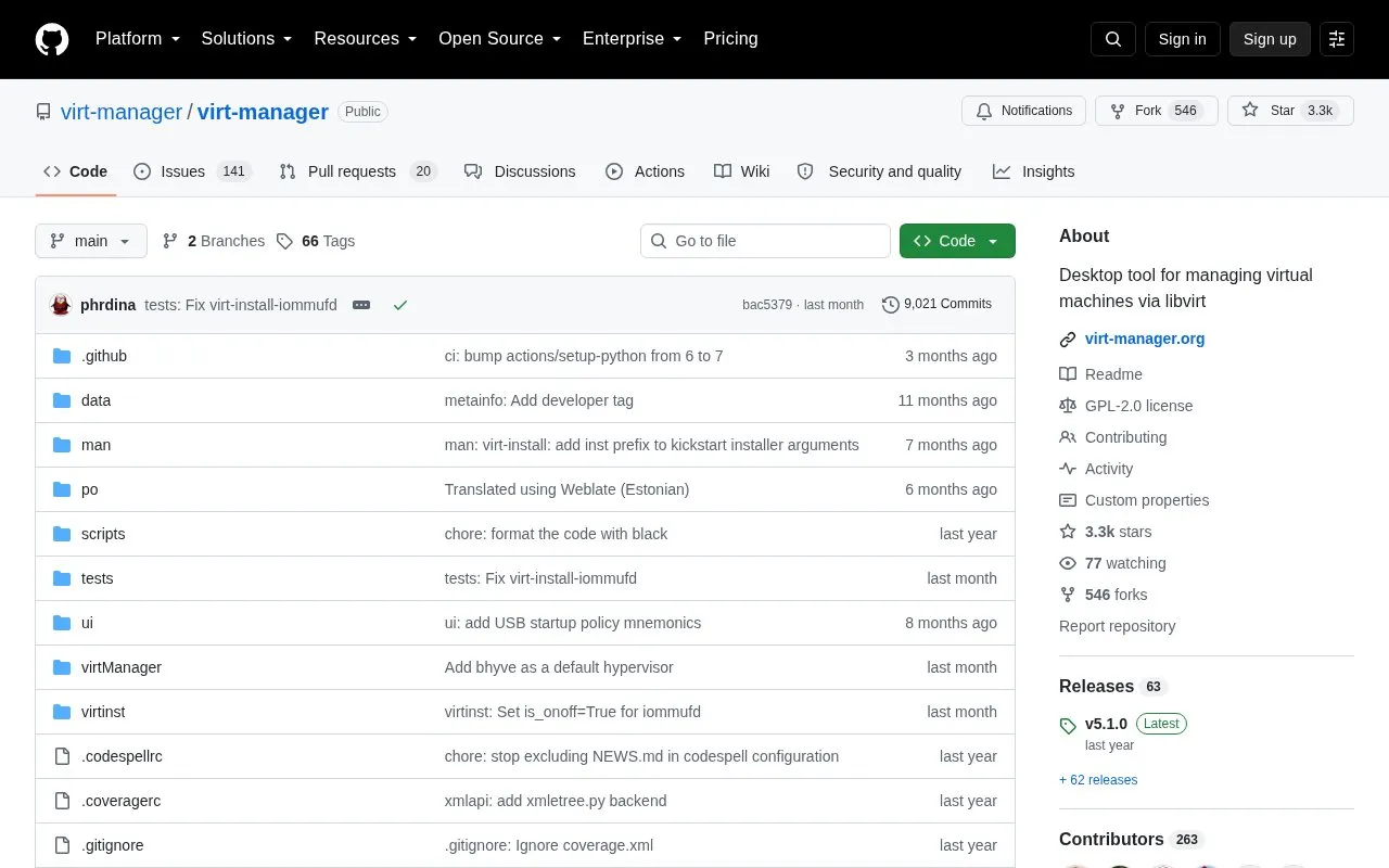 Virt Manager homepage screenshot