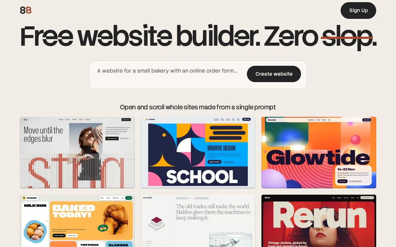 8B homepage screenshot
