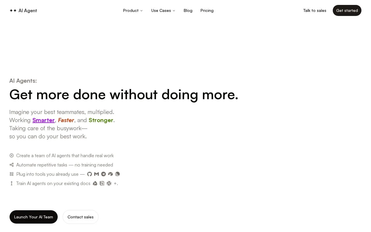 ✦✦ AI Agent homepage screenshot