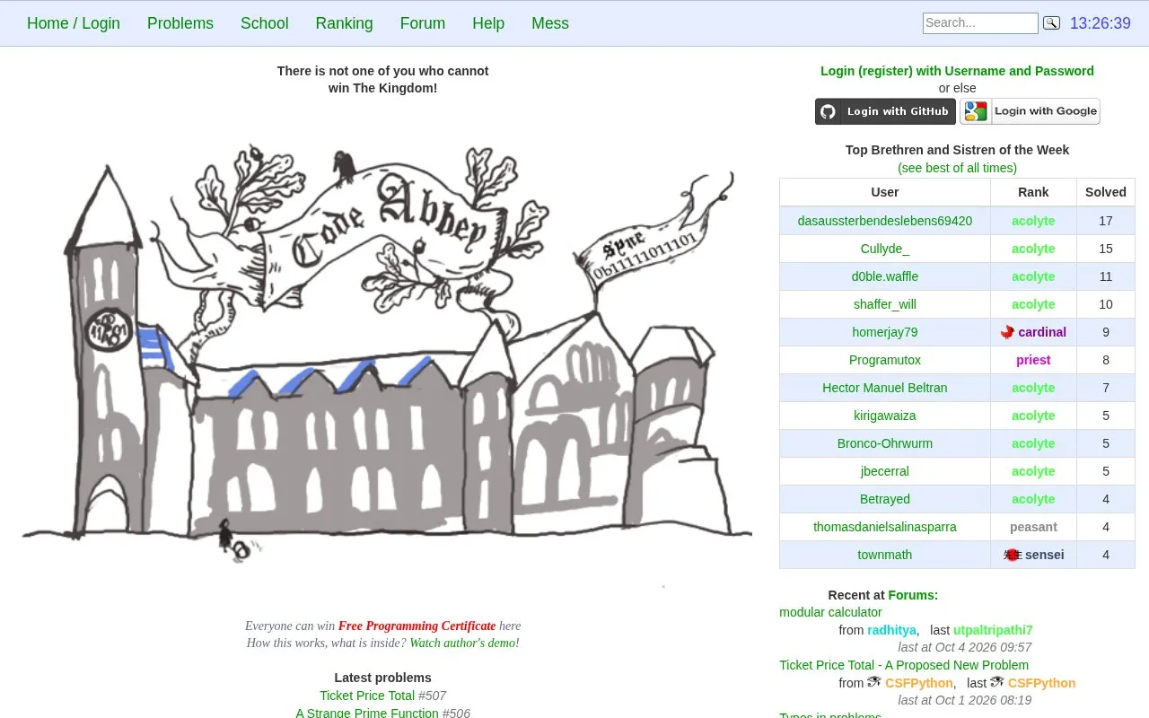 CodeAbbey homepage screenshot
