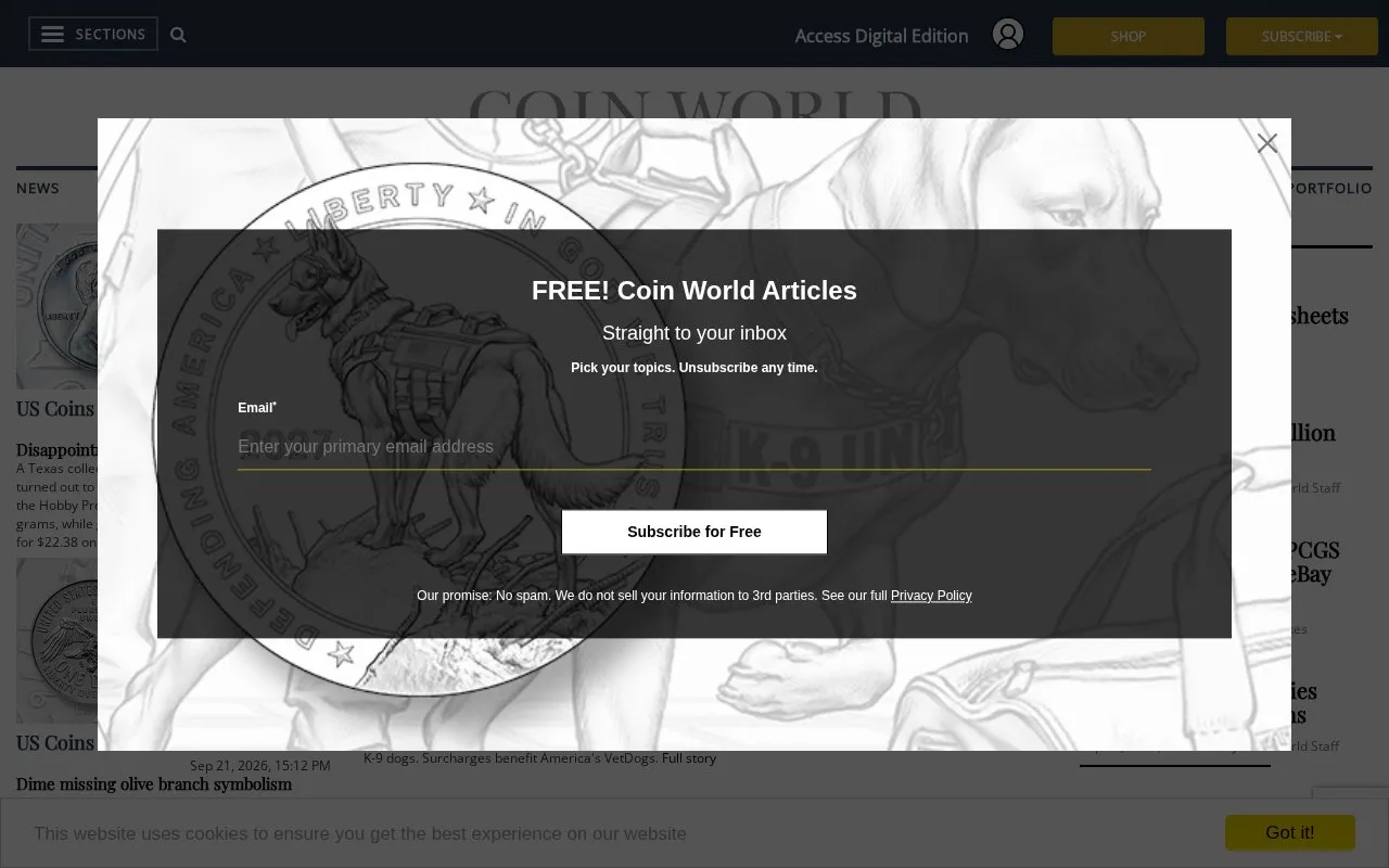 Coin World homepage screenshot