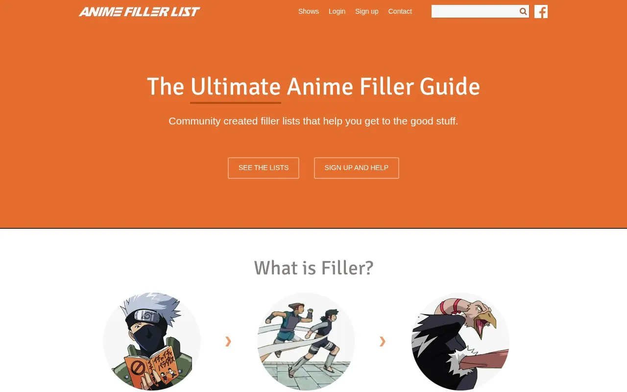 AnimeFillerList homepage screenshot