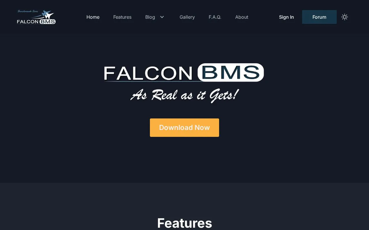 Falcon BMS homepage screenshot