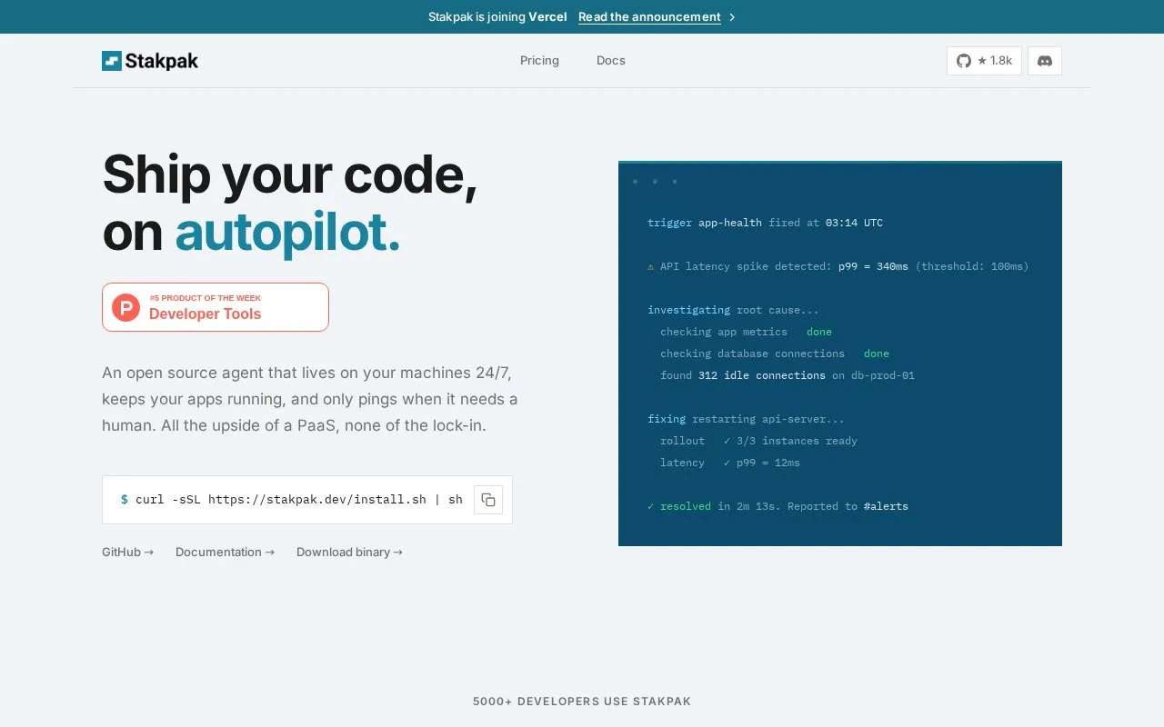 Stakpak homepage screenshot