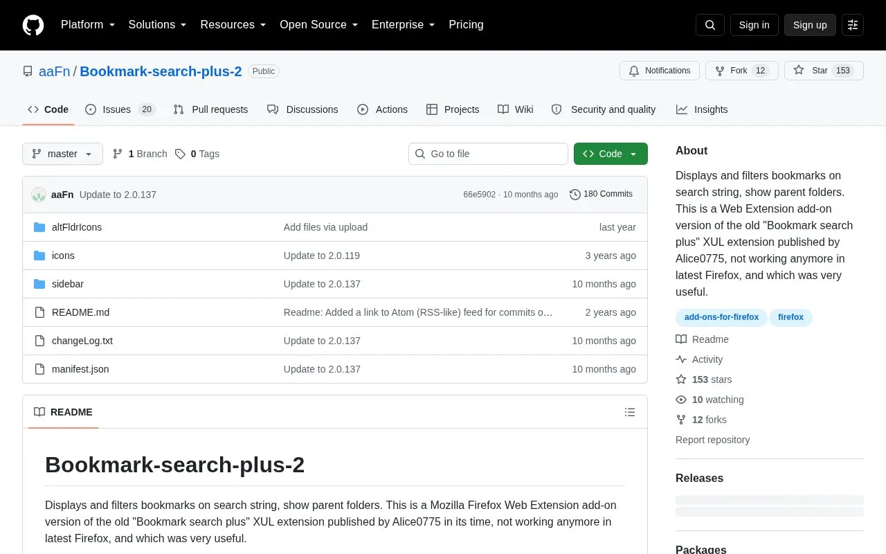 Bookmark Search Plus 2 homepage screenshot