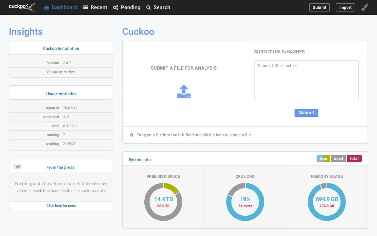 Cuckoo homepage screenshot