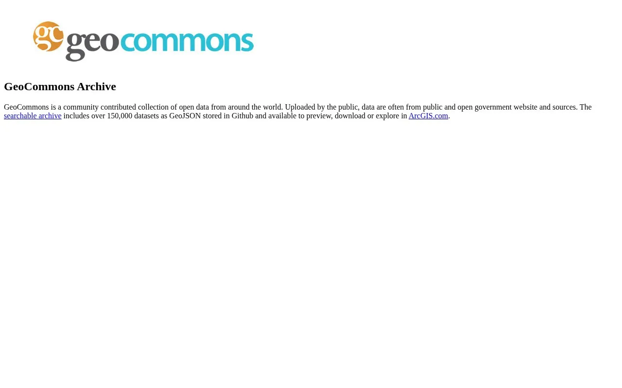 GeoCommons Archive homepage screenshot