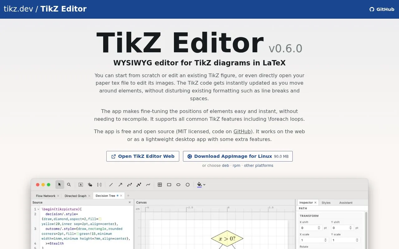 TikZ Editor homepage screenshot