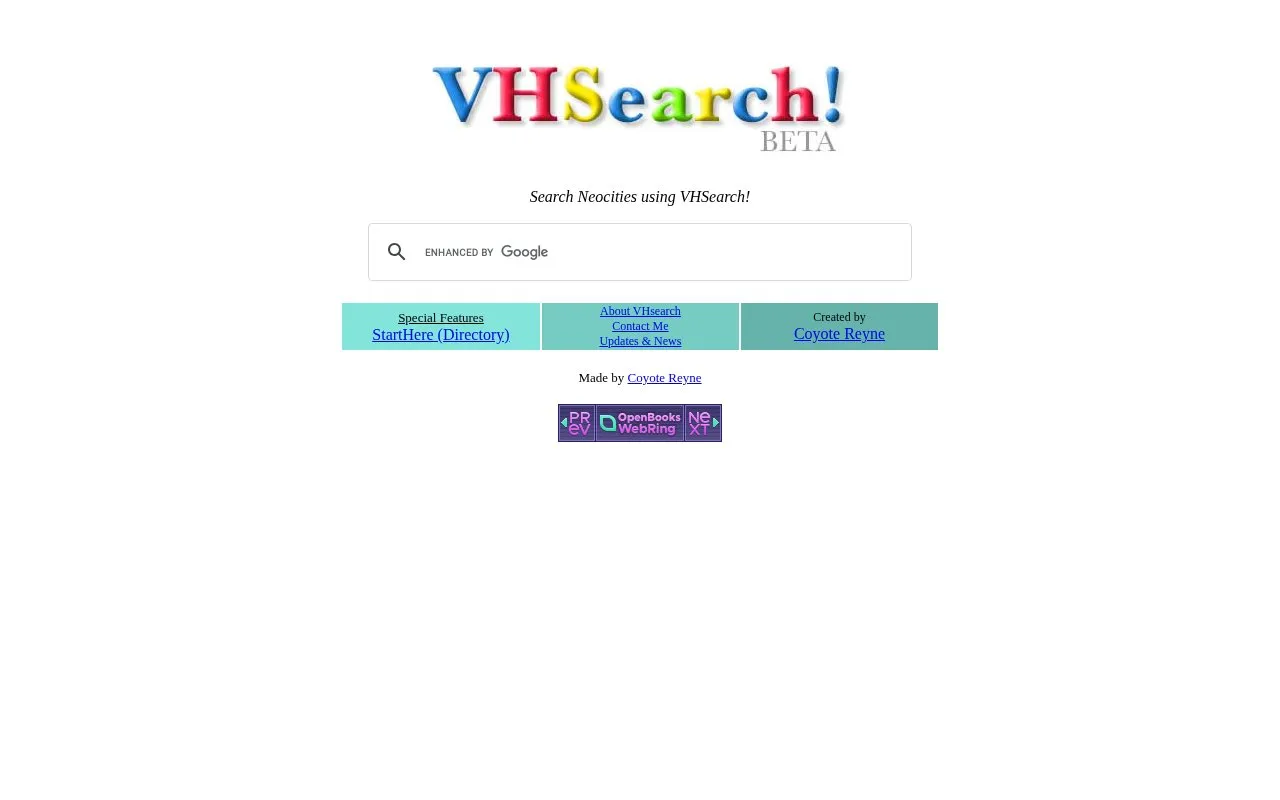 VHSearch homepage screenshot