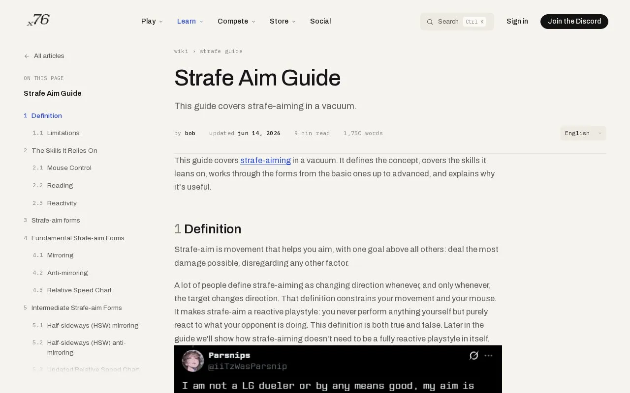 x76 Strafe Aim Guide homepage screenshot