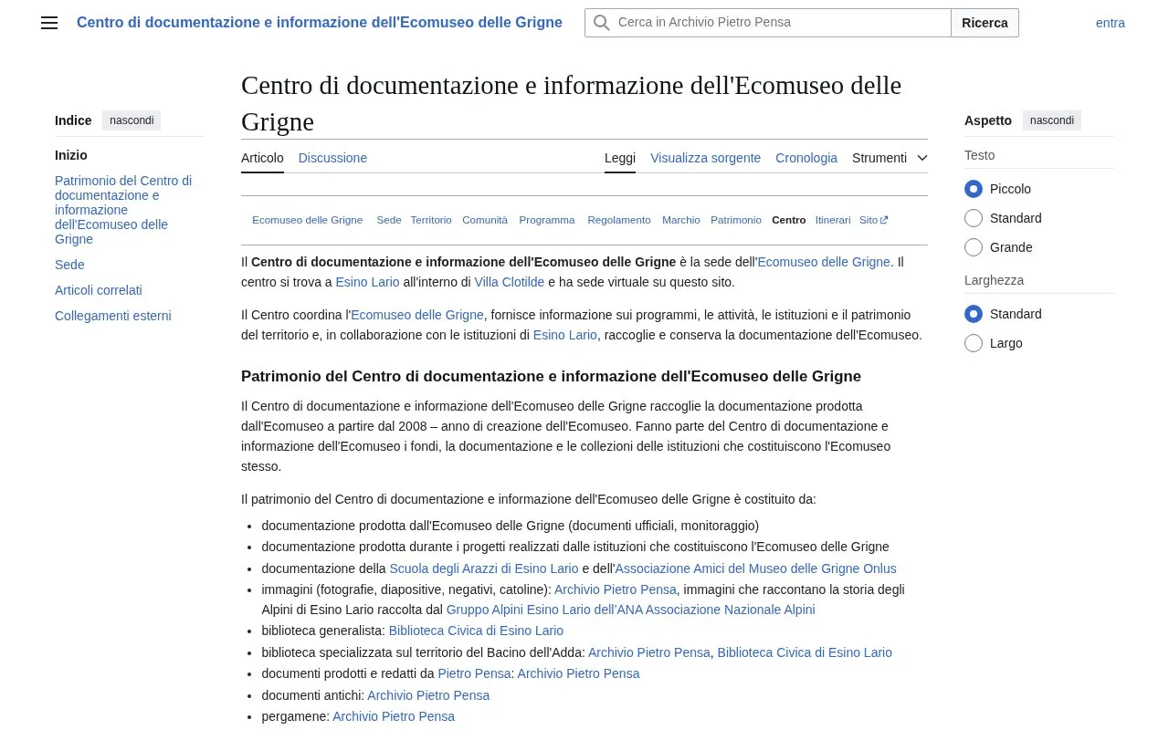 Documentation and information centre of the ecomuseum Ecomuseo delle Grigne homepage screenshot