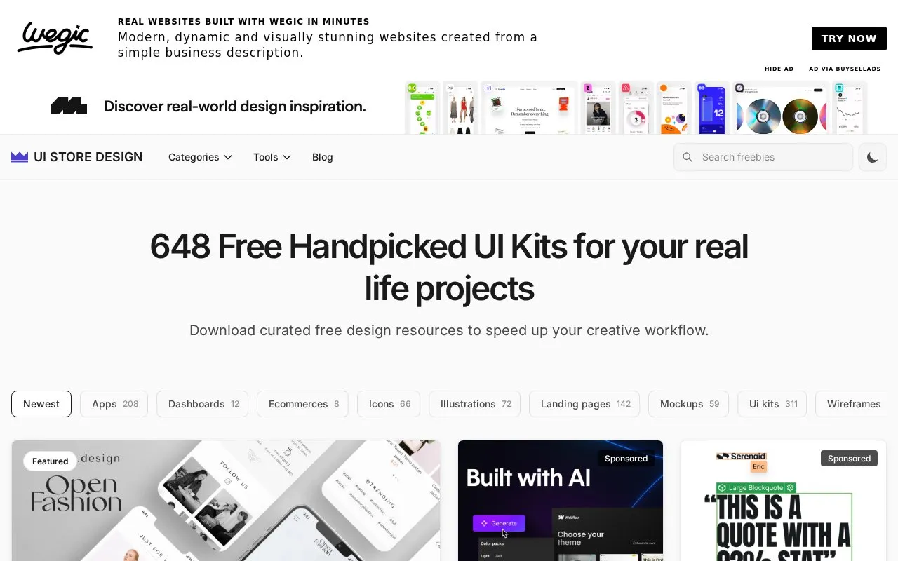 UI STORE DESIGN homepage screenshot