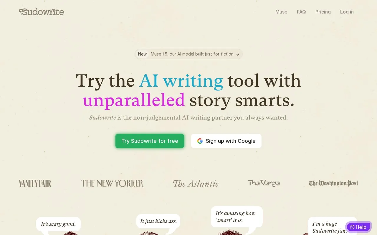Sudowrite homepage screenshot