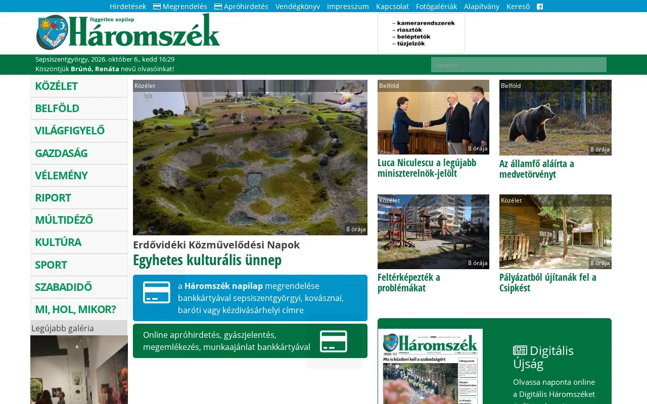 Háromszék homepage screenshot