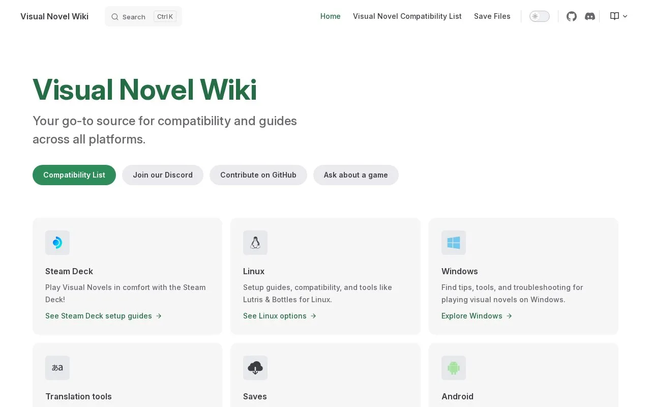 Visual Novel Wiki homepage screenshot