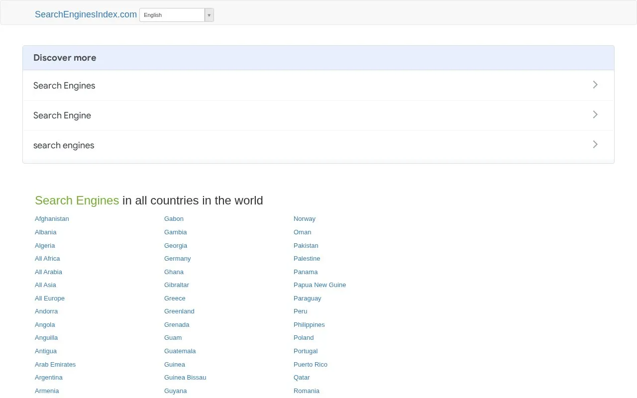 Search Engines Index homepage screenshot