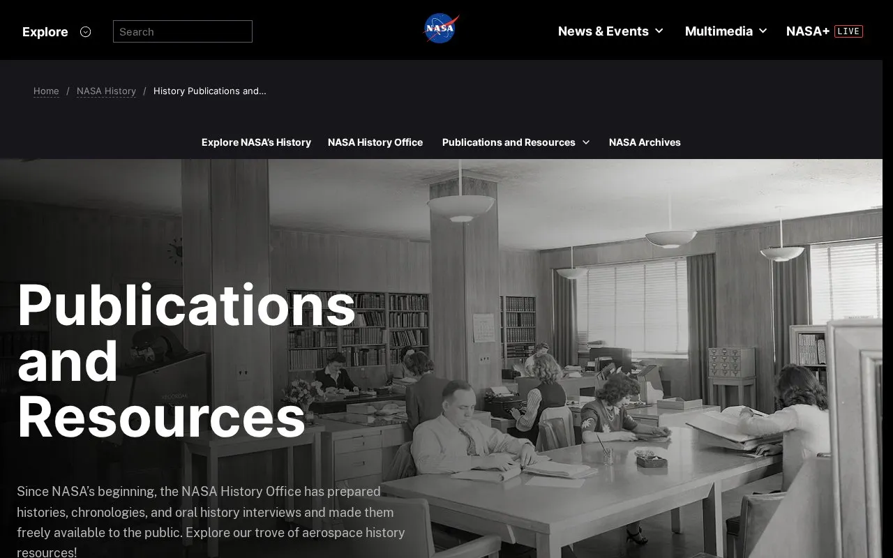 NASA History homepage screenshot