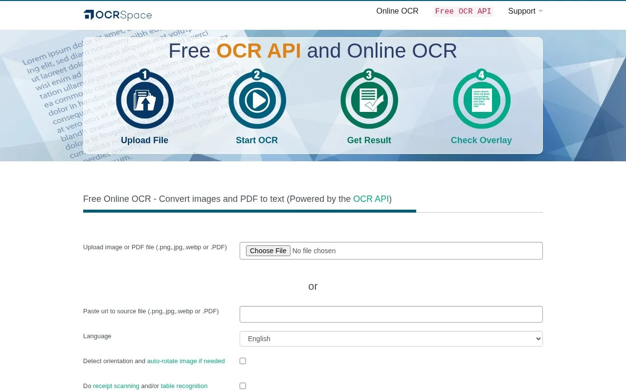 OCR.SPACE homepage screenshot