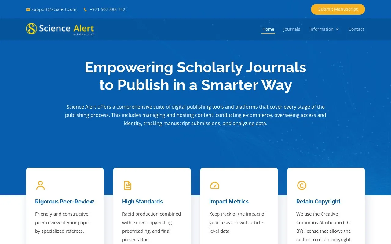 SciAlert homepage screenshot